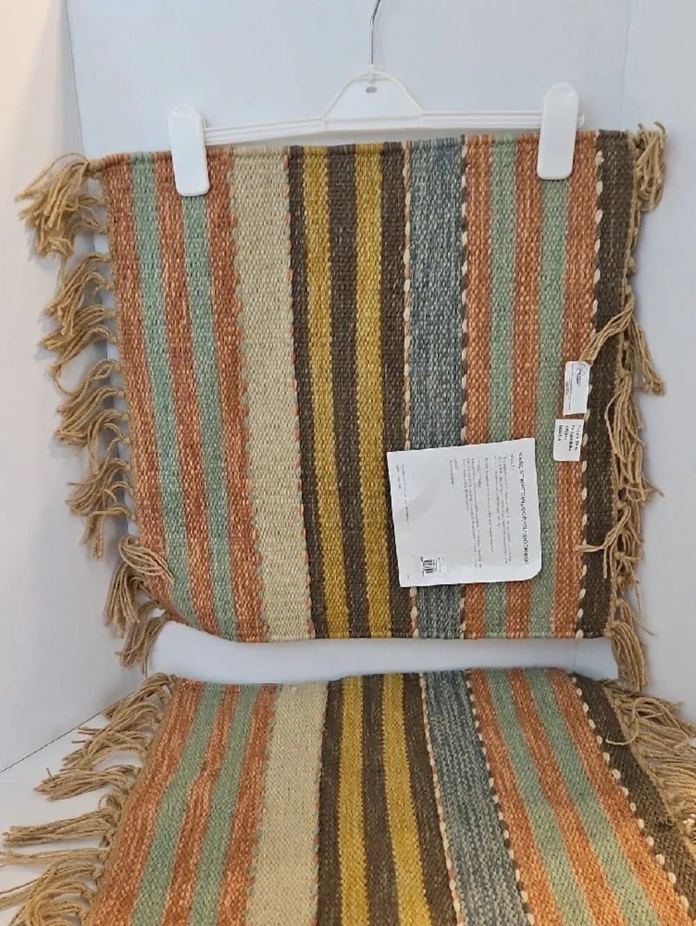 Pottery Barn NWT Kase Striped Indoor Outdoor  Fringe Accent Rug Pair